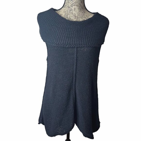 PURE HANDKNIT Rolled Hem Knit Tunic Top S/M Black Off Shoulder Sweater Artisan - Picture 1 of 8